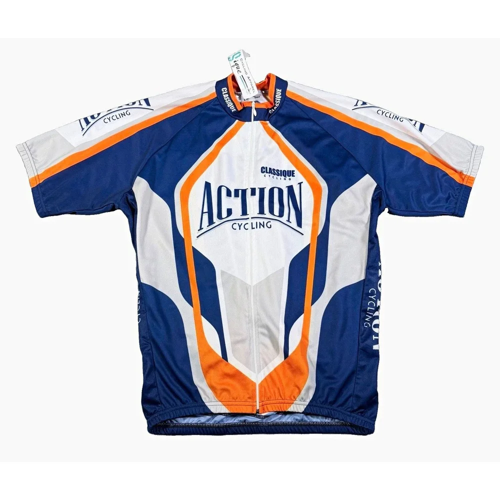 Classique Action Cycling Jersey Mens XXL NWT Short Sleeve Full Zip Blue Orange